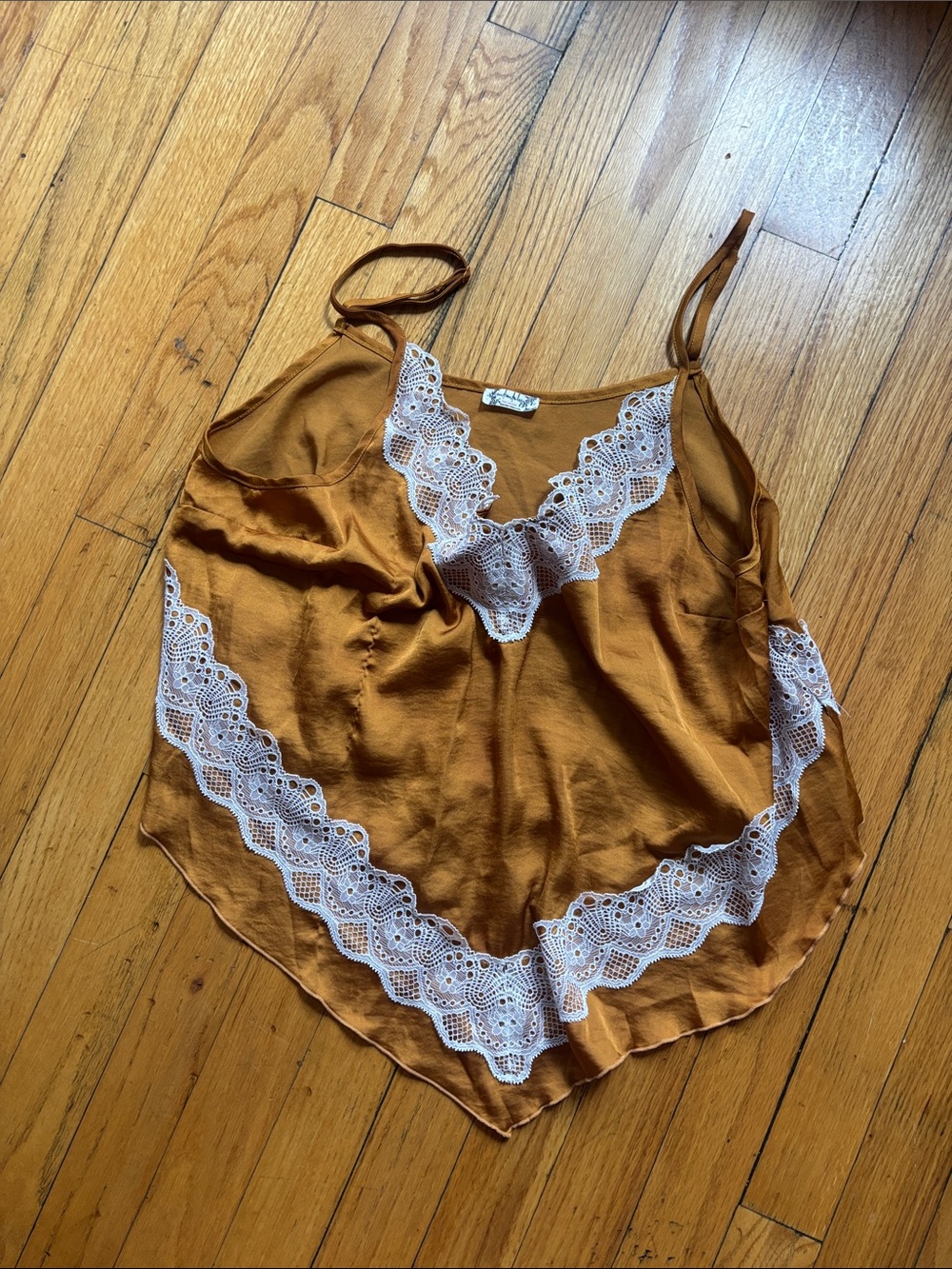 Free People Rust Satin Lace-Trim Cami